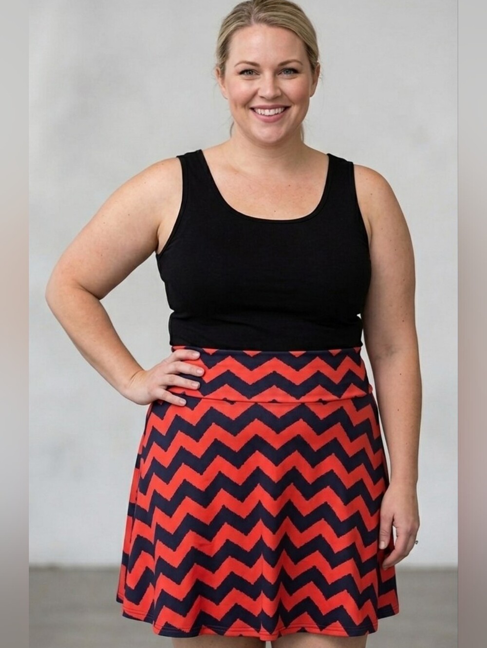 LuLaRoe Azure A-Line Skirt NWT Red & Deep Navy Chevron Zig Zag Print - Size 2X